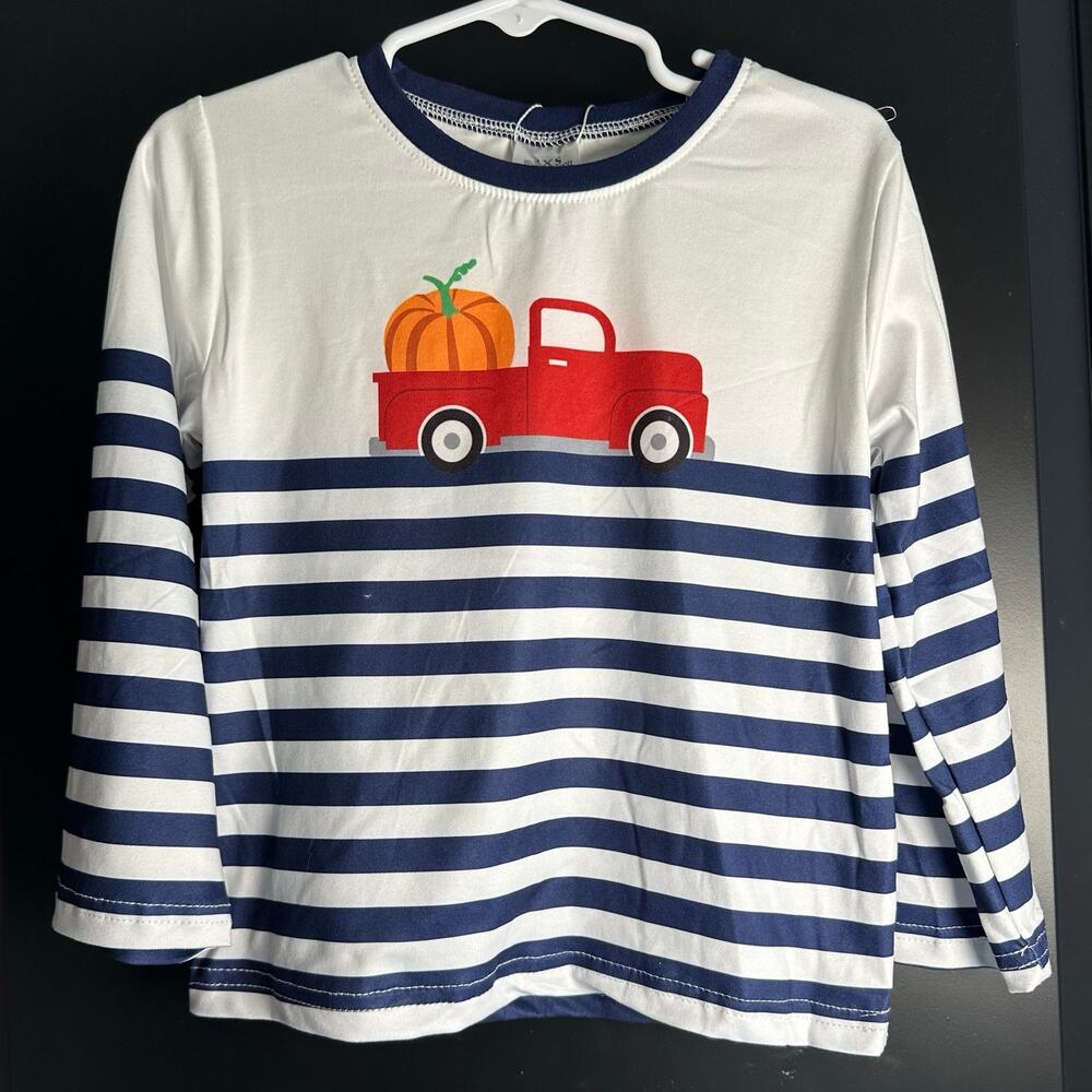 🌻NWT- Boys Boutique Boys 2XS/9-12M Classic Pumpkin Truck Shirt